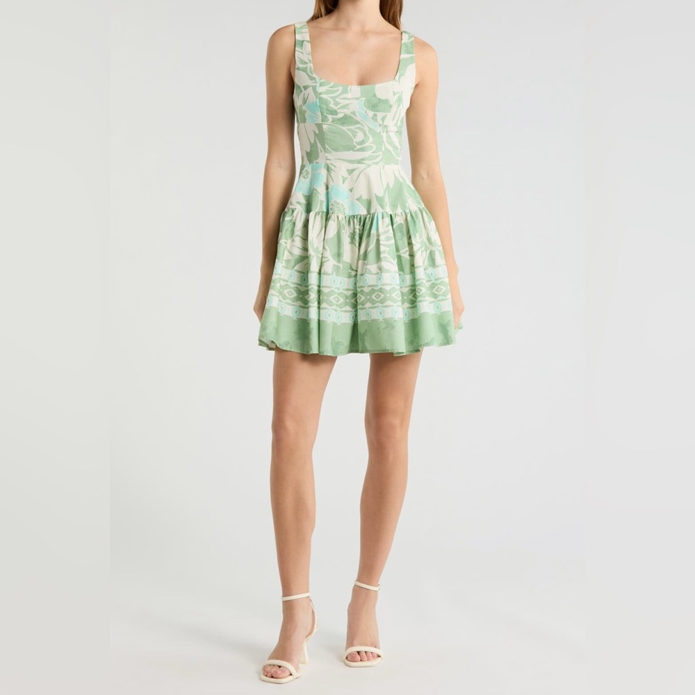 Avec Les Filles Bustier Fit & Flare Minidress Sage Green Poppy Lilly Floral Sz14